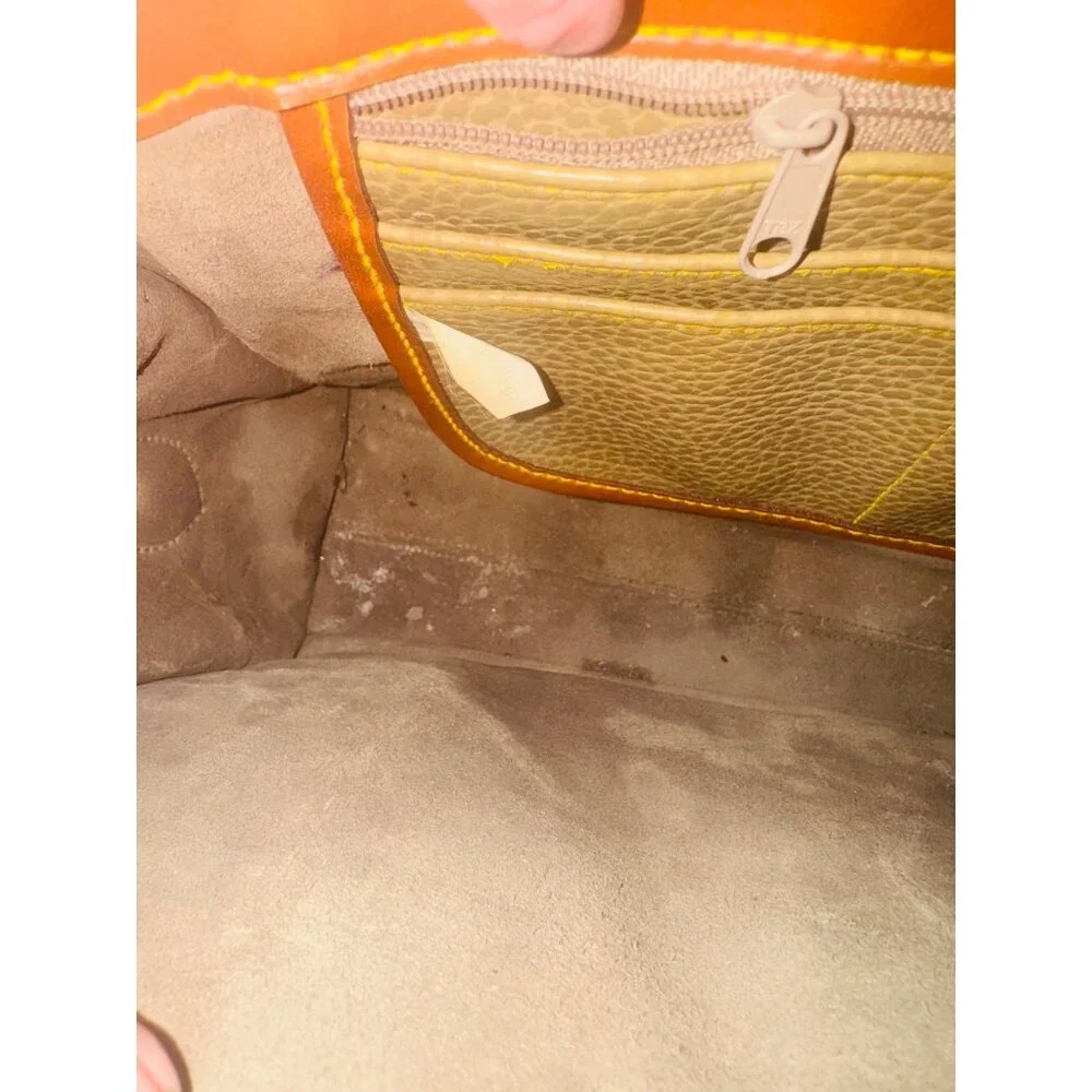 Vintage Y2K Preppy Braciano Belle Rose Pebble Leather Shoulder Handbag Olive Tan